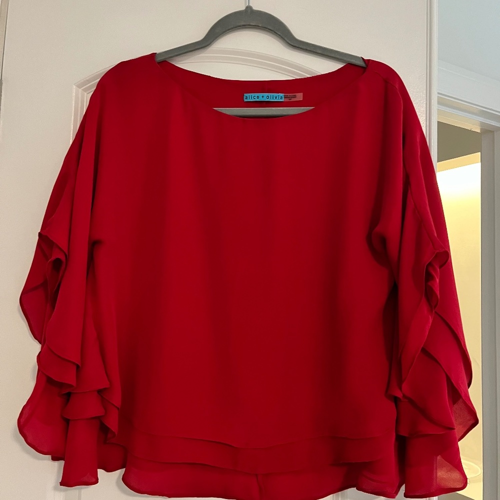 Designer red silk blouse